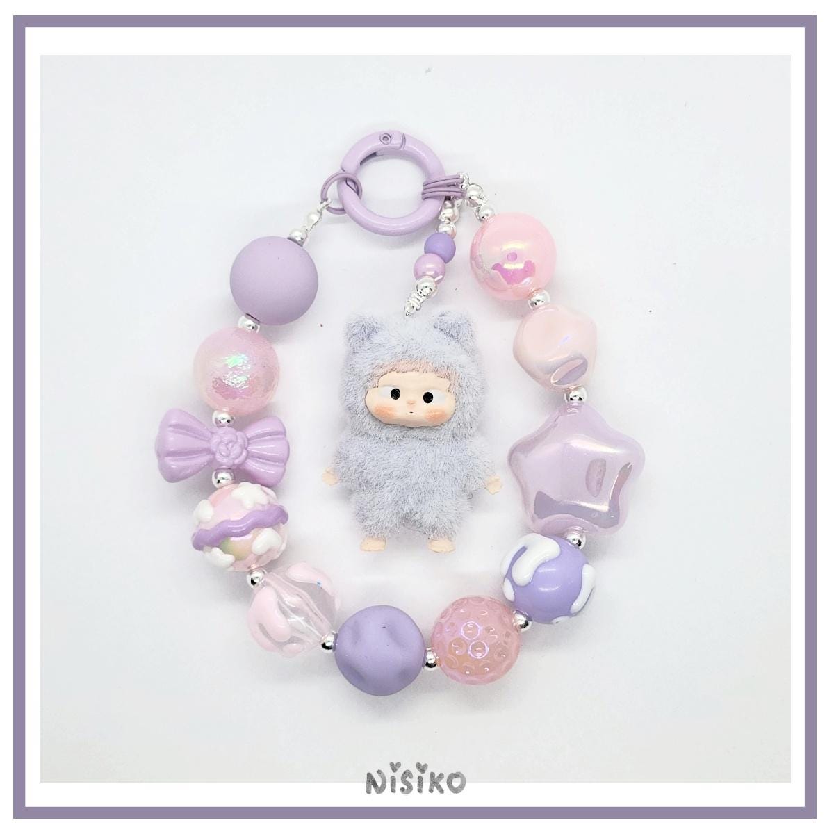 OZai Furry Bean! one-of-a-kind handmade w/ painted beads - keychain or phone charm Glow Gift Mother's Day