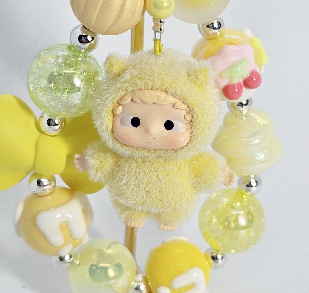 OZai Furry Bean! one-of-a-kind handmade w/ painted beads - keychain or phone charm Glow Gift Mother's Day