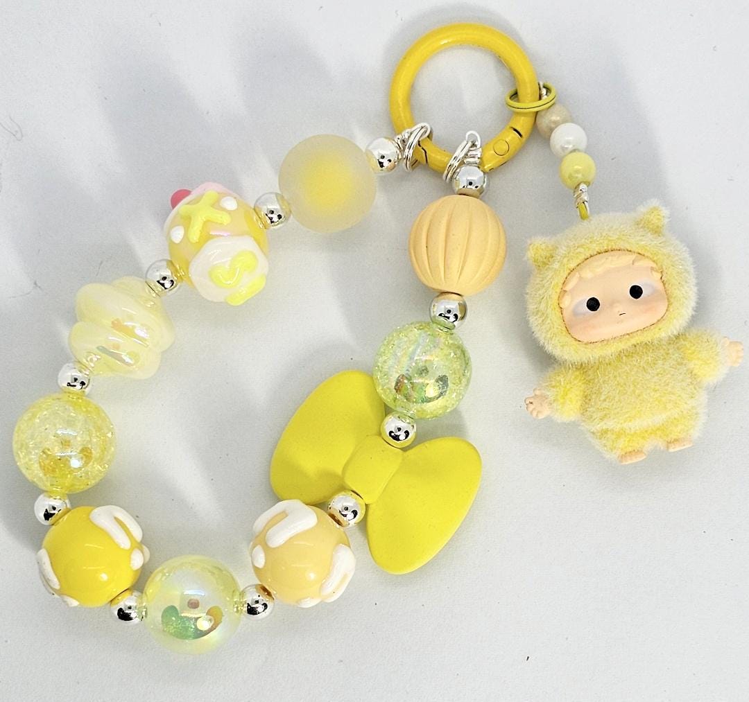 OZai Furry Bean! one-of-a-kind handmade w/ painted beads - keychain or phone charm Glow Gift Mother's Day