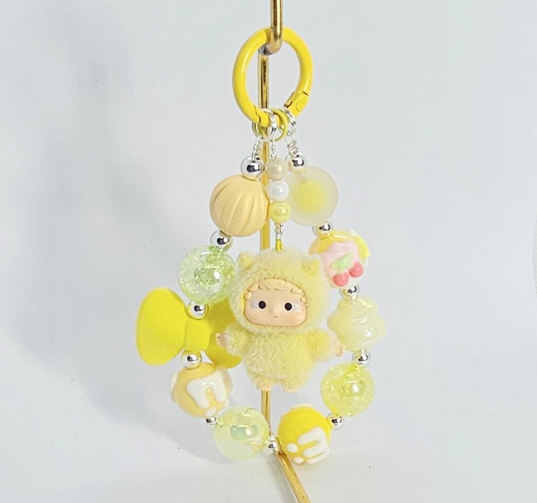 OZai Furry Bean! one-of-a-kind handmade w/ painted beads - keychain or phone charm Glow Gift Mother's Day