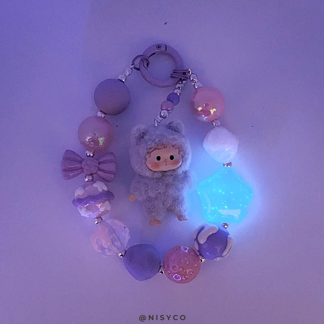 OZai Furry Bean! one-of-a-kind handmade w/ painted beads - keychain or phone charm Glow Gift Mother's Day