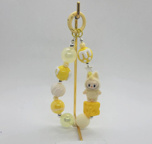 Labubu The Monsters fury Bean! one-of-a-kind handmade take a seat - keychain or phone charm, Have a seat, Halloween monster