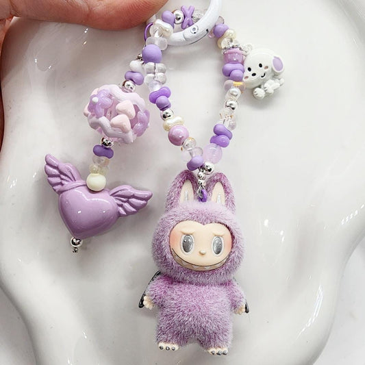 Custom Labubu Zimomo The Monsters soft short fur multi chain 3" Bean ! one-of-a-kind handmade have a seat - angel in clouds Mother's Day