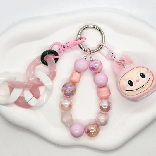 Handmade Labubu short fur head keychain, or bag charm