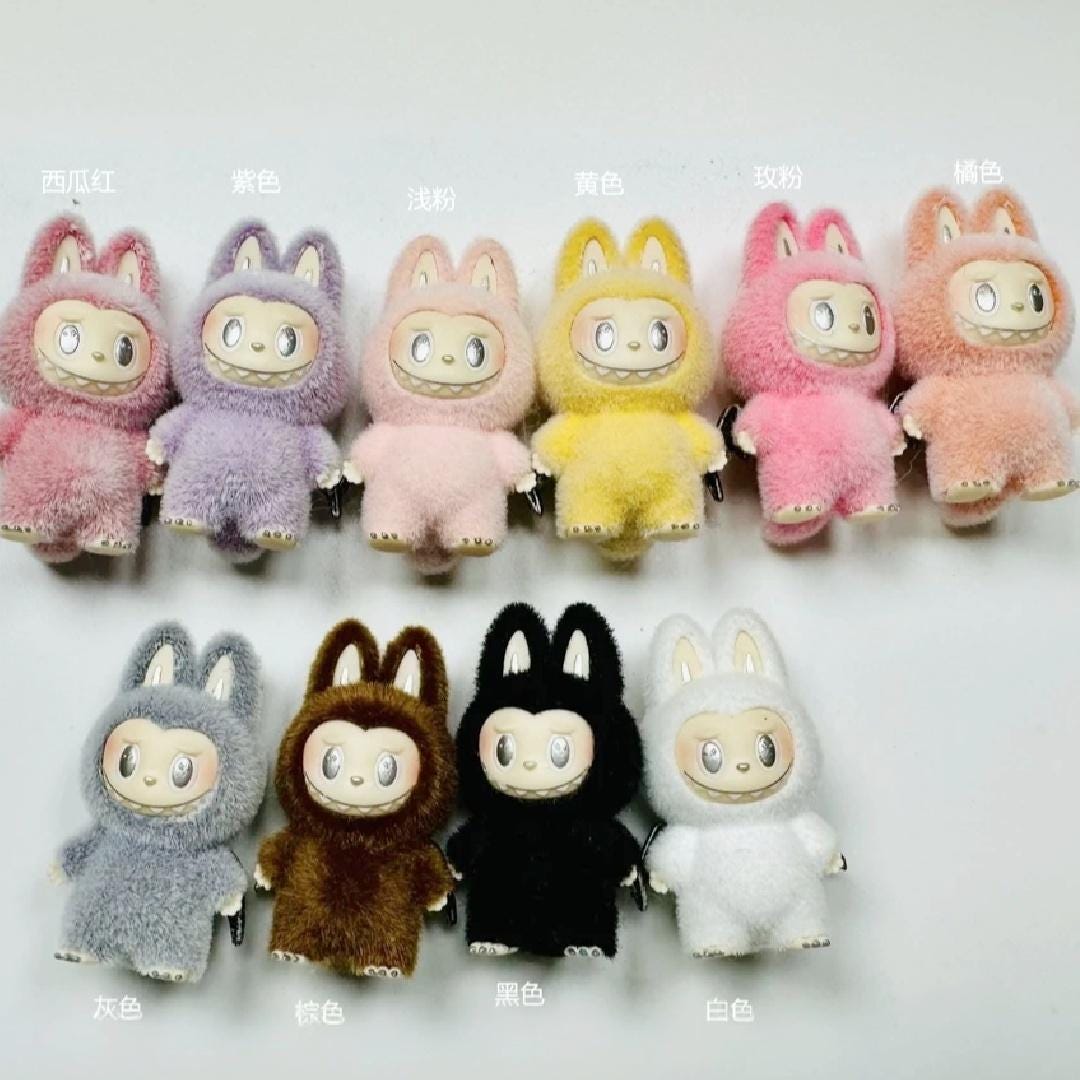 Custom Labubu Zimomo The Monsters soft short fur 3" Bean ! one-of-a-kind handmade have a seat - keychain or phone charm, angel in clouds