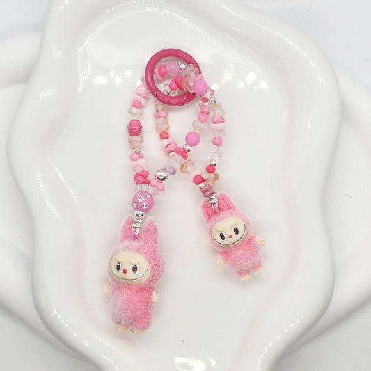 Labubu The Monsters soft short fur Bean! one-of-a-kind handmade have a seat - keychain or phone charm single peanut beadsMother's Day