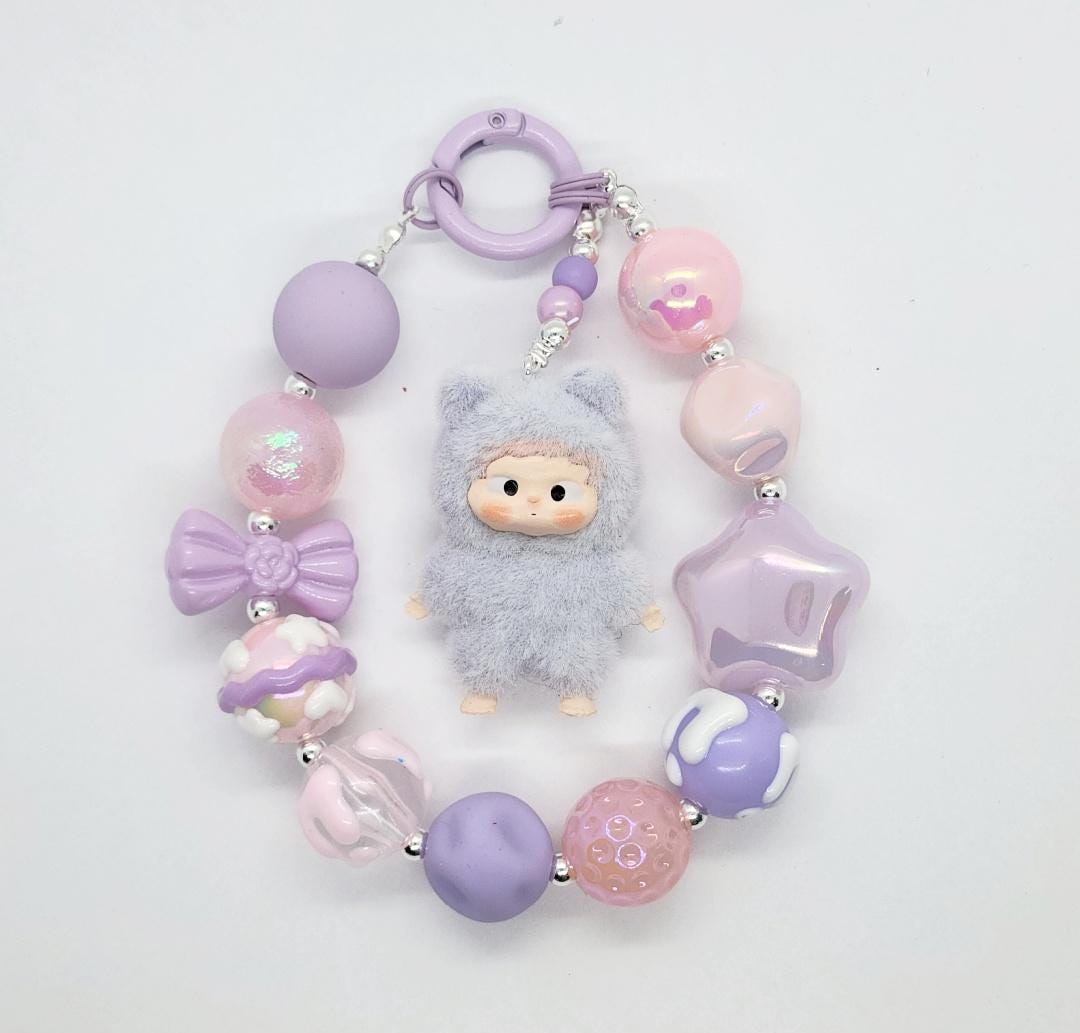 OZai Furry Bean! one-of-a-kind handmade w/ painted beads - keychain or phone charm Glow Gift Mother's Day