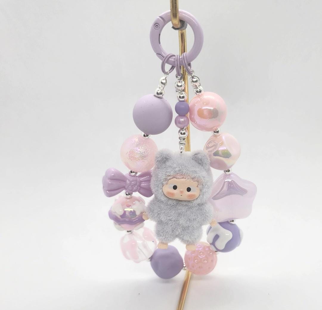 OZai Furry Bean! one-of-a-kind handmade w/ painted beads - keychain or phone charm Glow Gift Mother's Day