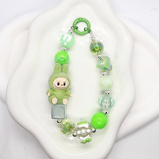 Labubu The Monsters soft short fur Bean! one-of-a-kind handmade have a seat - keychain or phone charm, Halloween monster five star seller