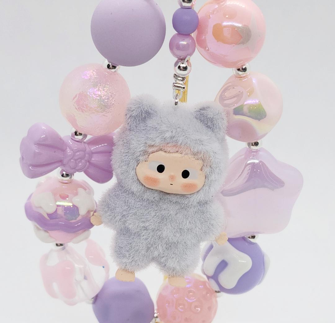 OZai Furry Bean! one-of-a-kind handmade w/ painted beads - keychain or phone charm Glow Gift Mother's Day