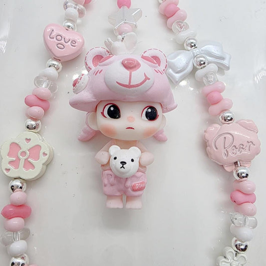 Dimoo figures edited with beaded chain for bag or phone! kawaii | cute gits | Mother's Day | alloy | plastic | handpainted Mother's Day