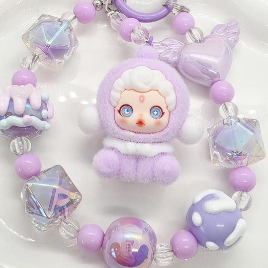 Skull Panda Furry Bean handmade painted beads, crystal beads keychain or phone charm Kawaii Japan, Cute Chain Mother's Day