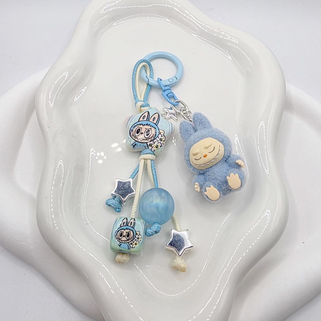 Labubu Furry mini bean with beaded cord, cellphone or bag charm | miu | labubu beads Mother's Day