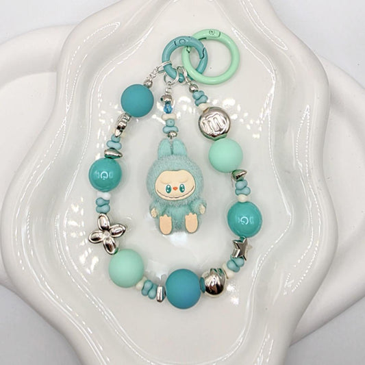 Labubu The Monsters small soft short fur Bean! one-of-a-kind handmade have a seat - keychain or phone charm, cute, Mother's Day
