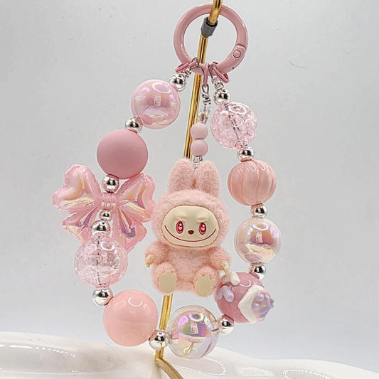 Labubu The Monsters soft short fur Bean! one-of-a-kind handmade have a seat - keychain or phone charm, cute, Mother's Day
