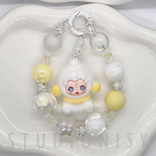 StudioNisy Handmade Skull Panda Furry Bean handmade painted beads, crystal beads keychain or phone charm Kawaii Japan, Cute Chain