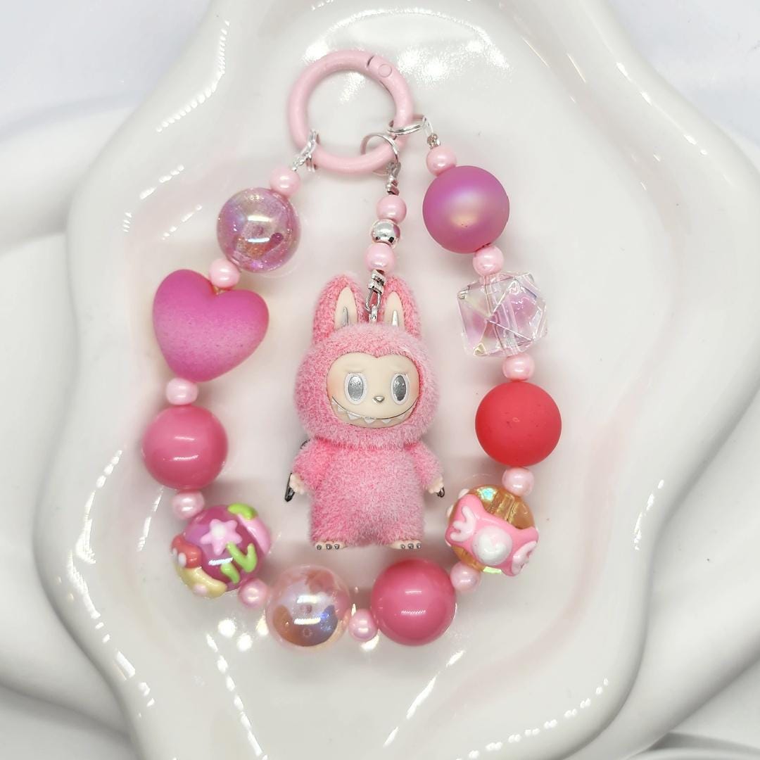 StudioNisy Labubu Zimomo The Monsters soft fur 3" Bean - keychain, phone charm, angel in clouds unique