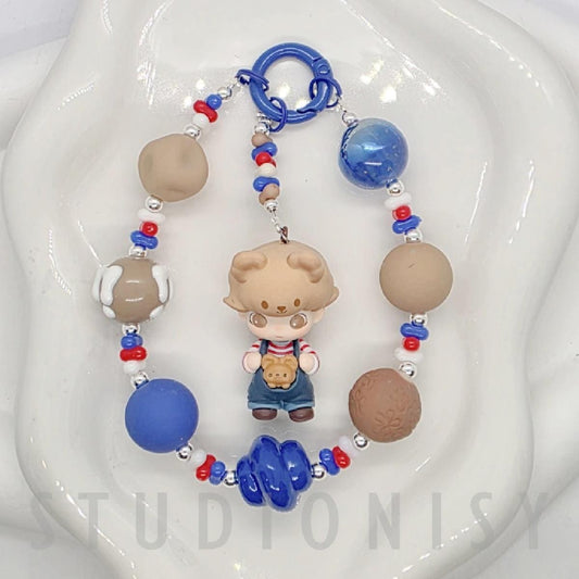 StudioNisy Dimoo bean figure small beaded keychain with handmade beads , one of a kind, great gift, phone charm,