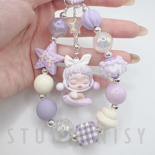 StudioNisy Skull Panda mini Bean handmade painted beads, crystal beads Red keychain or phone charm Kawaii Japan, Cute Chain Gift