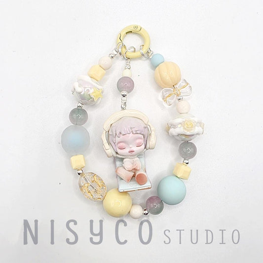 Nisi Handmade Skull Panda Mini Bean Keychain: Handmade Painted Beads, Crystal Charm