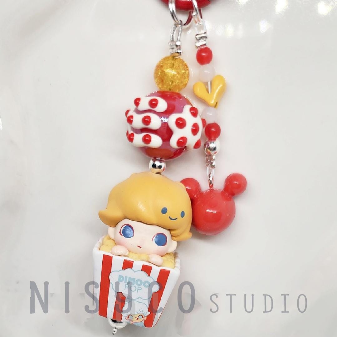 Handmade Beaded Keychain with Panda Charm, Pastel Cartoon Accessory Dimoo