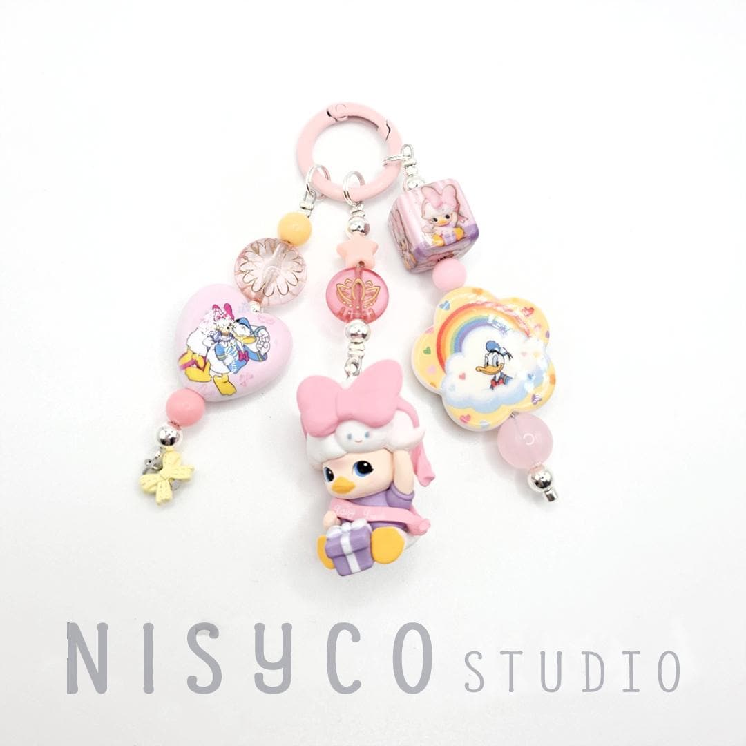 Handmade Beaded Keychain with Panda Charm, Pastel Cartoon Accessory Dimoo