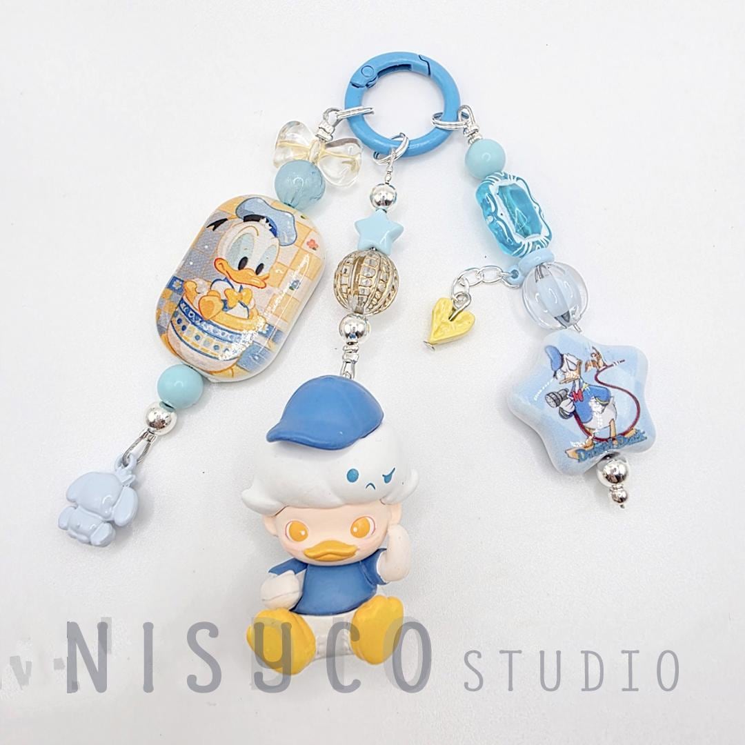 Handmade Beaded Keychain with Panda Charm, Pastel Cartoon Accessory Dimoo