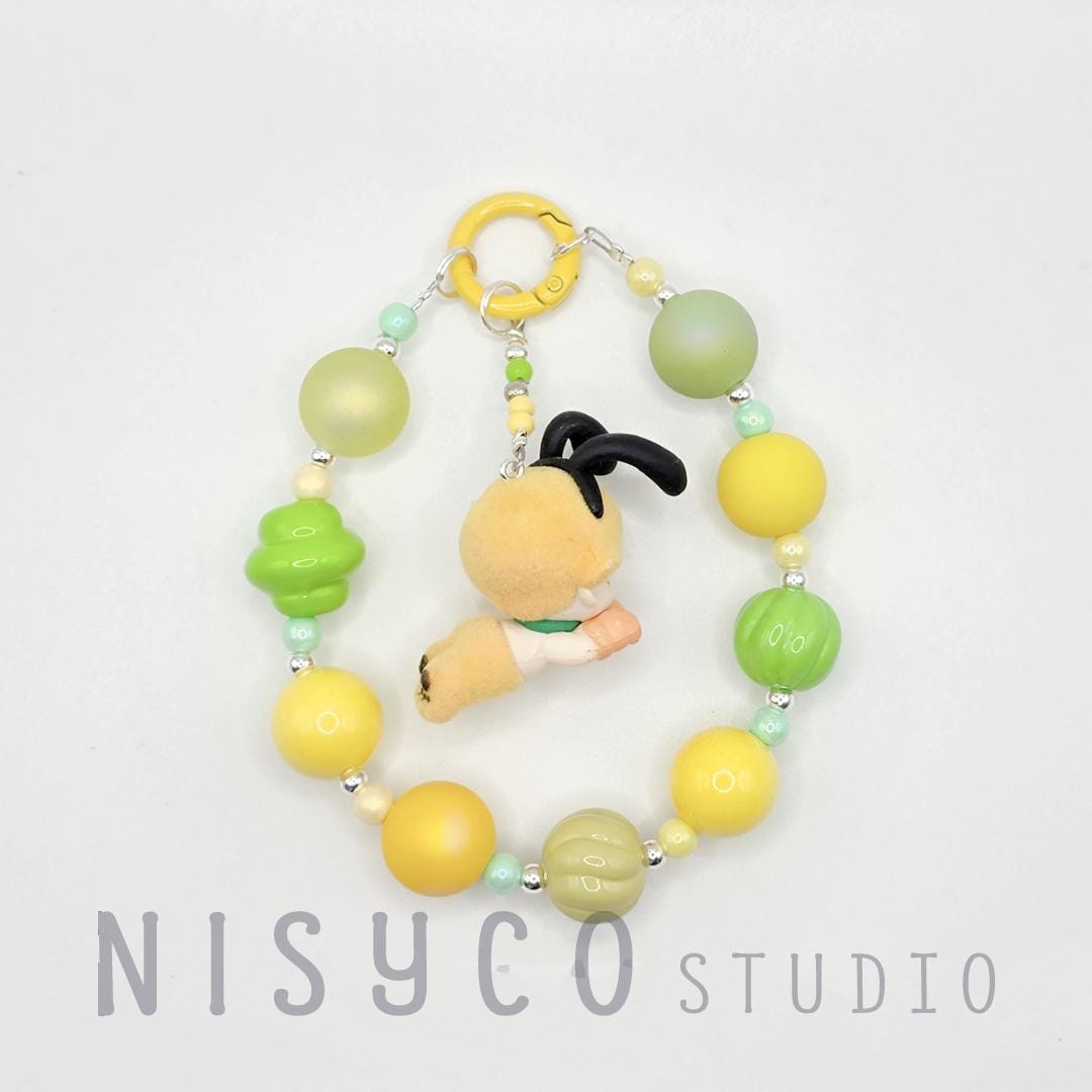 Handmade Beaded Keychain with Panda Charm, Pastel Cartoon Accessory Dimoo