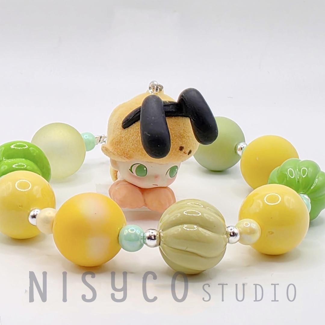 Handmade Beaded Keychain with Panda Charm, Pastel Cartoon Accessory Dimoo