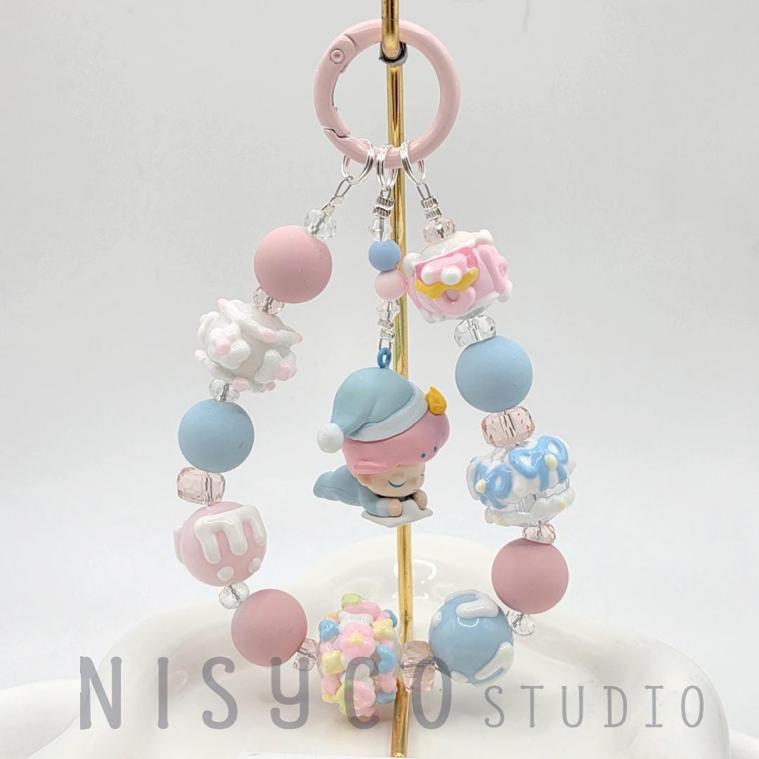Handmade Beaded Keychain with Panda Charm, Pastel Cartoon Accessory Dimoo