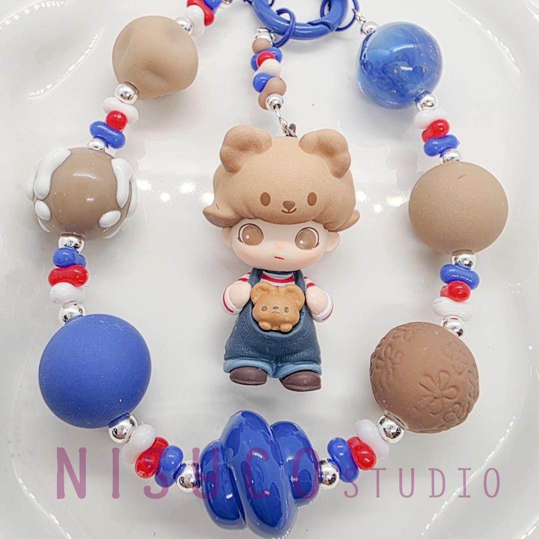 Handmade Beaded Keychain with Panda Charm, Pastel Cartoon Accessory Dimoo