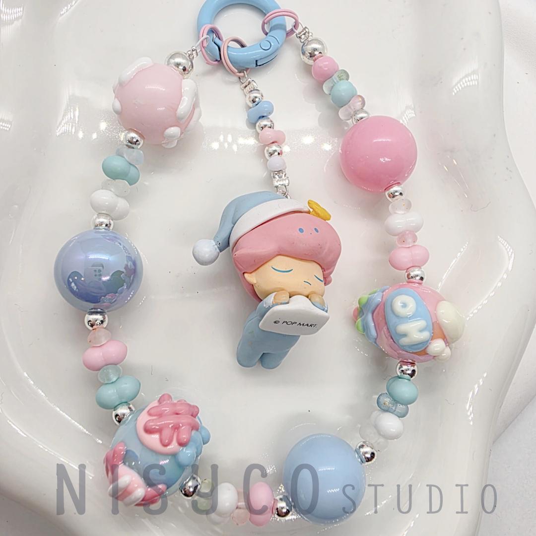 Handmade Beaded Keychain with Panda Charm, Pastel Cartoon Accessory Dimoo