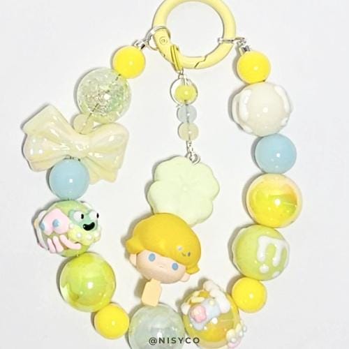Handmade Beaded Keychain with Panda Charm, Pastel Cartoon Accessory Dimoo