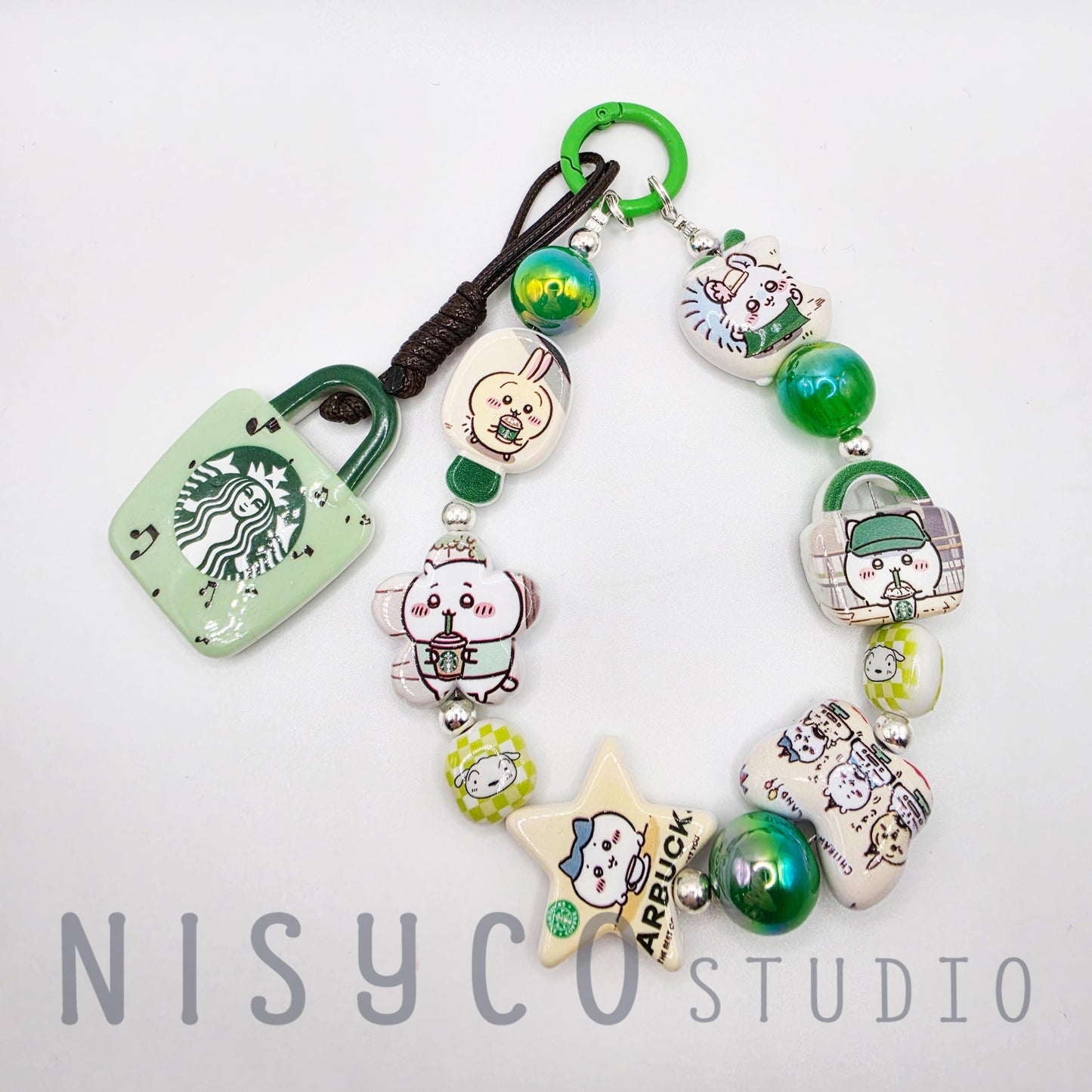 Kawaii Kitty Star Heart Keychain | Beaded Coffee Lover Bag Charm