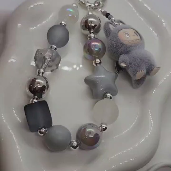 Custom Labubu Zimomo The Monsters soft fur 3" Bean ! one-of-a-kind handmade  - keychain, phone charm, angel in clouds |