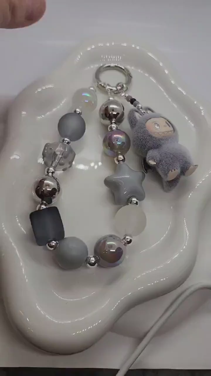 Custom Labubu Zimomo The Monsters soft fur 3" Bean ! one-of-a-kind handmade  - keychain, phone charm, angel in clouds |